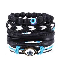 Kohud Armband Set, med PU & Vax & Trä & Zink Alloy, Evil Eye, Vintage & 4 stycken & Unisex, Längd Ca 6.7-7 inch, Säljs av Ställ