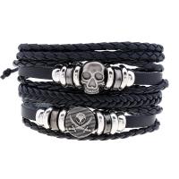 Koskind Bracelet, med PU & Voks & Træ & Zinc Alloy, Skull, Vintage & 4 stykker & Unisex, Længde Ca. 6.7-7 inch, Solgt af sæt