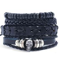 PU Armbånd sæt, med Voks & Træ & Zinc Alloy, Skull, Vintage & 4 stykker & Unisex, Længde Ca. 6.7-7 inch, Solgt af sæt