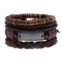 Cowhide Bracelet Socraigh, le Coco & PU & Céir & Sinc Alloy, seanré & 4 phíosa & unisex, Fad Thart 6.7-7 Inse, Díolta De réir Socraigh