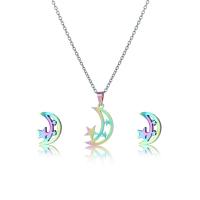 Acier inoxydable 304 parure de bijoux, Boucle d’oreille stud & collier, Lune et Etoile, 2 pièces & pour femme & creux, multicolore, Longueur Environ 17.7 pouce, Vendu par fixé