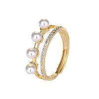 Kubieke Circonia Micro Pave Brass Ring, Messing, met Plastic Pearl, 14K vergulde, mode sieraden & micro pave zirconia & voor vrouw, meer kleuren voor de keuze, nikkel, lood en cadmium vrij, 17mm, Verkocht door PC