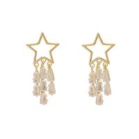 真鍮スタッドピアス, 銅, 14 K ゴールド メッキ, ファッションジュエリー & マイクロパヴェジルコニア & 女性用 & くり抜き, 金色, ニッケル、鉛、カドミウムフリー, 33x16mm, 売り手 ペア