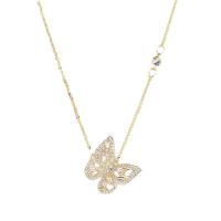 Collar de Latón, metal, con 5cm extender cadena, Mariposa, chapado en oro de 14 K, Joyería & micro arcilla de zirconia cúbica & para mujer, dorado, libre de níquel, plomo & cadmio, longitud aproximado 40 cm, Vendido por UD