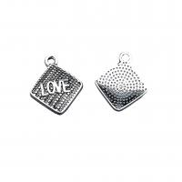 Zink Alloy Tag Charm, Rhombus, antik silver pläterad, Vintage & DIY, nickel, bly och kadmium gratis, 15x15mm, Ca 100PC/Bag, Säljs av Bag