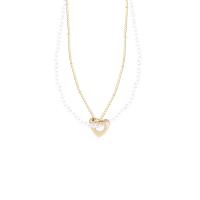 Zinc Alloy Jewelry Necklace with Plastic Pearl with 1.65inch extender chain Double Layer & fashion jewelry & for woman golden nickel lead & cadmium free Sold Per Approx 14.01 Inch Strand