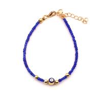 Evil Eye sieraden Armband, Seedbead, met Zinc Alloy, met 5cm extender keten, Ronde, gold plated, Bohemien stijl & uniseks & boze oog patroon, meer kleuren voor de keuze, 5mm, Lengte 17 cm, Verkocht door PC