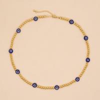 Collier Evil Eye bijoux, laiton, avec chalumeau, Rond, Placage de couleur d'or, motif de mauvais œil & pour femme, protéger l'environnement, sans nickel, plomb et cadmium, 0.4cm,0.8cm, Longueur 42 cm, Vendu par PC