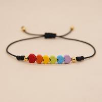 Pulsera de perlas de vidrio, TILA+Abalorios, con cordón poliéster, Corazón, hecho a mano, ajustable & para mujer, libre de níquel, plomo & cadmio, longitud aproximado 16-28 cm, Vendido por UD