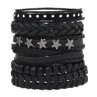 Läderrem Armband, PVC Läder, med Vax & Zink Alloy, Star, handgjord, 6 stycken & punk stil & för människan, svart, Längd Ca 18-23 cm, Säljs av Ställ