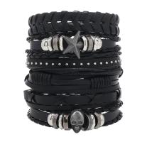 Läderrem Armband, PVC Läder, med Vax & Zink Alloy, Skull, handgjord, 6 stycken & punk stil & justerbar & för människan, svart, Längd Ca 18-23 cm, Säljs av Ställ