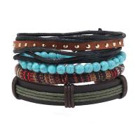 Lederen koord armband, Leer van pvc, met turkoois & Wax & Zinc Alloy, handgemaakt, 4 stuks & folk stijl & uniseks & verstelbaar, Lengte Ca 18-23 cm, Verkocht door Stel