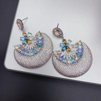 Brass Drop Earring plated fashion jewelry & micro pave cubic zirconia nickel lead & cadmium free Sold By Pair