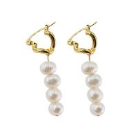 Oorbel sieraden, Plastic Pearl, plated, mode sieraden, gouden, 8x47mm, Verkocht door pair