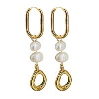 Titanium Staal Earring, met Plastic Pearl, plated, mode sieraden, gouden, 57mm, Verkocht door pair