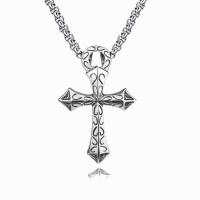 Sinc Alloy Jewelry muince, Cross, dath airgid plated, jewelry faisin & unisex, nicil, luaidhe & caidmiam saor in aisce, 69x45mm, Fad Thart 60 cm, Díolta De réir PC