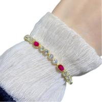 Bracelets en laiton, avec zircon cubique, Placage de couleur d'or, bijoux de mode & pour femme, plus de couleurs à choisir, protéger l'environnement, sans nickel, plomb et cadmium, 6mm, Longueur Environ 18 cm, Vendu par PC