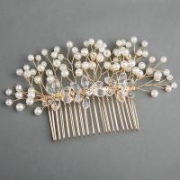 Dekoratív Hair Combs, Cink ötvözet, -val Kristály & Műanyag Pearl, divat ékszerek & a nő, aranysárga, nikkel, ólom és kadmium mentes, 140x80mm, Által értékesített PC