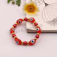 Lampwork Armbanden, met Plastic Pearl & Zinc Alloy, Drum, gold plated, Bohemien stijl & uniseks & boze oog patroon, meer kleuren voor de keuze, 11x16mm, Binnendiameter:Ca 54mm, Verkocht door PC