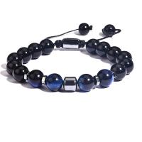 Gemstone Bracciali, Obsidian, with occhio di tigre, Cerchio, fatto a mano, regolabile & stili diversi per la scelta & per l'uomo, nero, 10mm, Venduto da PC