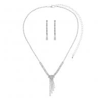 Set di gioielli , orecchino & Collana, strass, with ottone, placcato color argento, per la donna, 4.2cm,3.2cm, Lunghezza 56 cm, Venduto da set