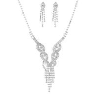 Sieraden Sets, oorbel & halsketting, Bergkristal, met Messing, silver plated, voor vrouw, 11cm,1x4.5cm, Lengte 45 cm, Verkocht door Stel