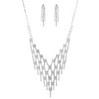 Sieraden Sets, oorbel & halsketting, Bergkristal, met Messing, silver plated, voor vrouw, 13cm,0.6x4.5cm, Lengte 45 cm, Verkocht door Stel