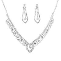 Set di gioielli , orecchino & Collana, strass, with ottone, with 15cm extender chain, placcato color argento, per la donna, 10cm,2x4.9cm, Lunghezza 31 cm, Venduto da set