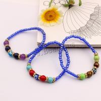 Lampwork Armbanden, met Edelsteen & Zinc Alloy, Ronde, gold plated, Bohemien stijl & boze oog patroon & voor vrouw, meer kleuren voor de keuze, 5mm,8mm, Binnendiameter:Ca 54mm, Verkocht door PC