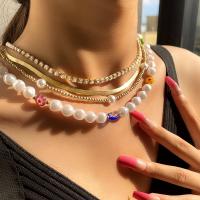 Mode Multi laag ketting, Zinc Alloy, met Plastic Pearl, gold plated, mode sieraden & multilayer & voor vrouw, nikkel, lood en cadmium vrij, 10mm, Lengte Ca 54 cm, Verkocht door PC