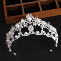 Tiaras, Cink ötvözet, -val Műanyag Pearl, ezüst színű bevonattal, divat ékszerek & a nő & strasszos, ezüst, nikkel, ólom és kadmium mentes, 350x140x60mm, Által értékesített PC