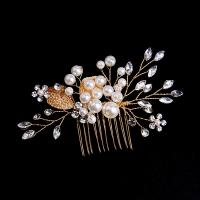 Decoratieve Kammen, Zinc Alloy, met Plastic Pearl, handgemaakt, mode sieraden & voor vrouw & met strass, gouden, nikkel, lood en cadmium vrij, 120x70x15mm, Verkocht door PC