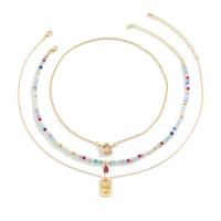 Zinklegering halskettingen, Zinc Alloy, met ijzeren ketting & Kristal & Copper Coated Plastic & Plastic Pearl, met 2.7inch extender keten, drie stuks & mode sieraden & voor vrouw, gouden, nikkel, lood en cadmium vrij, Lengte Ca 17 inch, Ca 14.5 inch, Ca 17.7 inch, Verkocht door Stel