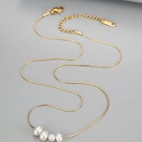 Collier d'acier titane, avec perle de plastique, avec 1.97inch chaînes de rallonge, Placage, bijoux de mode & pour femme, doré, Longueur Environ 17.72 pouce, Vendu par PC