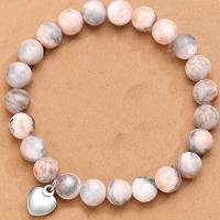 Gemstone Bracelets Zebra Jasper with Lace Agate & Zinc Alloy Heart for woman 8mm Length Approx 19 cm Sold By PC