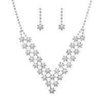 Strass-Schmuck-Sets, Ohrring & Halskette, Strass, mit Messing, silberfarben plattiert, für Frau, 10cm,3cm, Länge 51 cm, verkauft von setzen