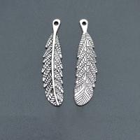 Zinc Alloy Feather Přívěsky, Zinek, Peří, starožitné barva postříbřená, Udržitelné & Odolné proti korozi & DIY, nikl, olovo a kadmium zdarma, 41x10mm, Cca 100PC/Bag, Prodáno By Bag