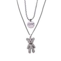 Titanium Staal Halsketting, Dragen, gepolijst, Dubbele laag & zijwaartse ketting & voor vrouw & met strass, oorspronkelijke kleur, Lengte Ca 17.7 inch, Ca 23.6 inch, Verkocht door PC