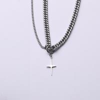 Cruach Tíotáiniam Muince, Cross, snasta, Ciseal Dúbailte & jewelry faisin & unisex, dath bunaidh, Fad Thart 19.7 Inse, Díolta De réir PC