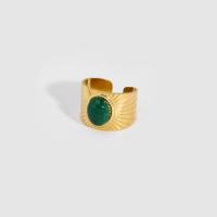 acero inoxidable 304 Anillo de dedo Cuff, con Piedra natural, Óvalo, chapado en oro de 18 K, Joyería & ajustable & para mujer, más colores para la opción, 14mm, Vendido por UD