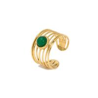 Acier inoxydable 304 Cuff Bague, avec Pierre naturelle, Plaqué d'or, réglable & pour femme & creux, plus de couleurs à choisir, 13mm, Vendu par PC