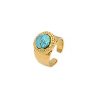 Aço inoxidável 304 Cuff Ring Finger, with Pedra natural, banhado a ouro genuino, joias de moda & para mulher, Mais cores pare escolha, 15.50mm, vendido por PC