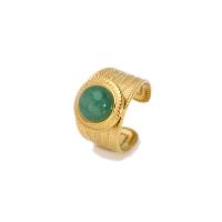 acero inoxidable 304 Anillo de dedo Cuff, con Piedra natural, chapado en oro de 18 K, Joyería & ajustable & para mujer, más colores para la opción, 15mm, Vendido por UD