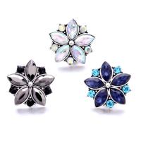 Zinc Alloy Snap Button Bracelet Clasp Flower antique silver color plated fashion jewelry & DIY & with rhinestone nickel lead & cadmium free Sold By PC