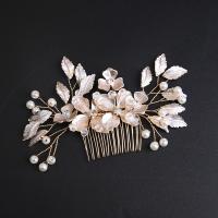 Dekoratív Hair Combs, Cink ötvözet, -val sárgaréz huzal & Kristály & Műanyag Pearl, kézi, divat ékszerek & a nő, aranysárga, nikkel, ólom és kadmium mentes, 120x80x20mm, Által értékesített PC