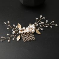 Decoratieve Kammen, Zinc Alloy, met koperdraad & Kristal & Plastic Pearl, handgemaakt, mode sieraden & voor vrouw, gouden, nikkel, lood en cadmium vrij, 140x55x10mm, Verkocht door PC