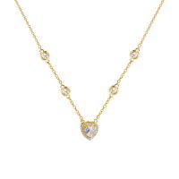 Collier d'acier titane, avec 2.17inch chaînes de rallonge, coeur, Haute qualité plaqué et ne fond jamais & pavé de micro zircon & pour femme, doré, Vendu par Environ 15.94 pouce brin