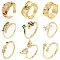 Cúbicos Circonia Micro Pave anillo de latón, metal, chapado en oro real, Ajustable & Joyería & diferentes estilos para la opción & para mujer & con circonia cúbica, multicolor, Vendido por UD