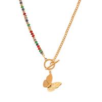 Collier de bijoux en acier inoxydable, acier inoxydable 316L, papillon, bijoux de mode & pavé de micro zircon & pour femme, doré, 40mm, Longueur Environ 15.75 pouce, Vendu par PC