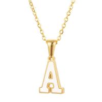 Collier de bijoux en acier inoxydable, Acier inoxydable 304, avec coquille blanche, Lettre d’alphabet, Forme différente pour le choix & lettres sont de A à Z & pour femme, doré, 10x16mm, Longueur 45 cm, Vendu par PC